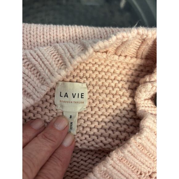 LaVie Pink And Navy Sweater With Button Detail Puff Sleeve Small - Picture 5 of 7